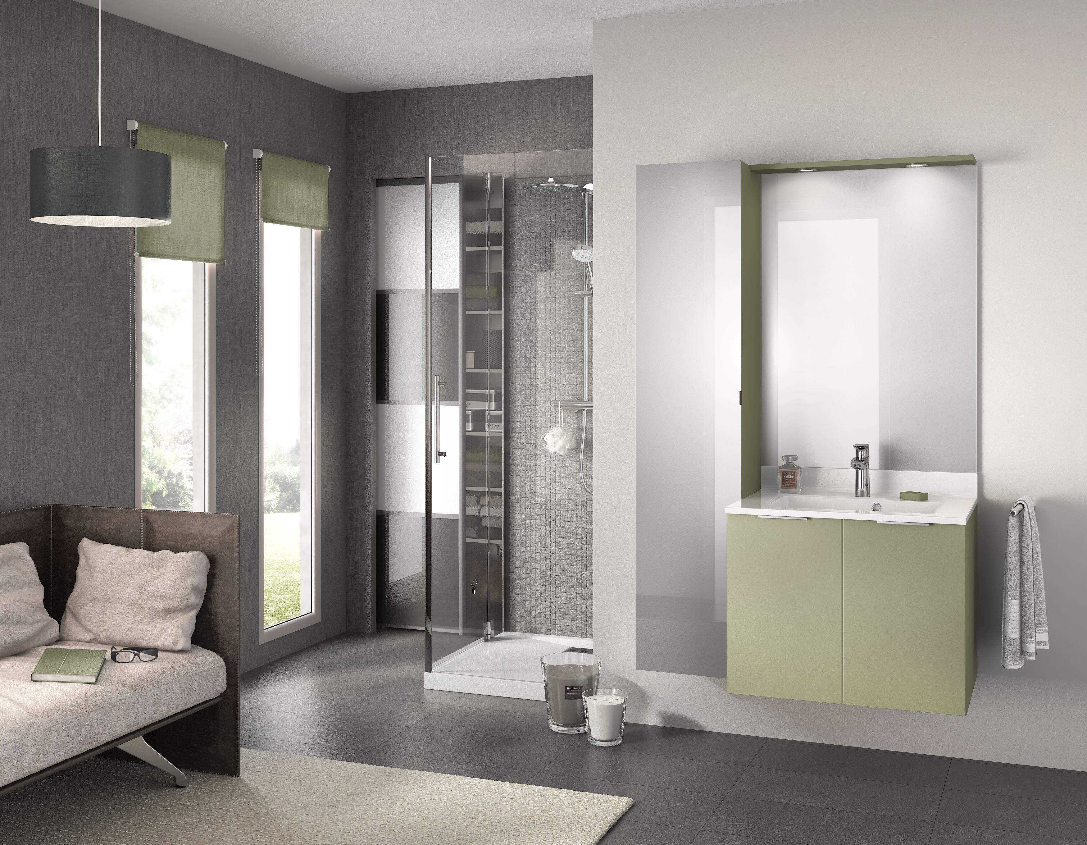 Salle de bain Evolution vert olive mat 