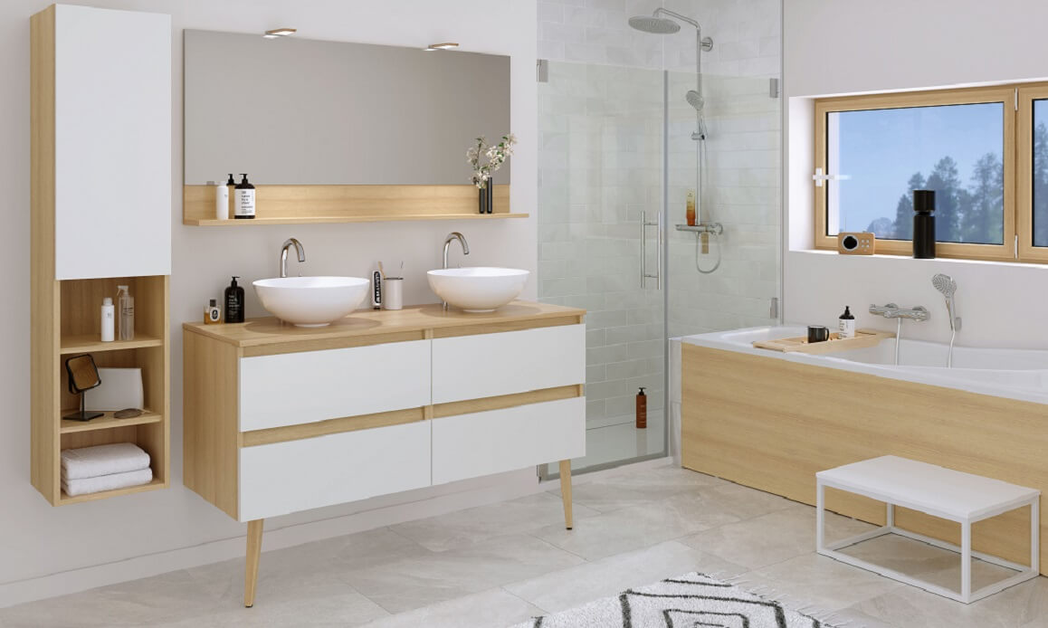 Salle de bains + Meuble salles de bains Delpha Intuitive Blanc mat 