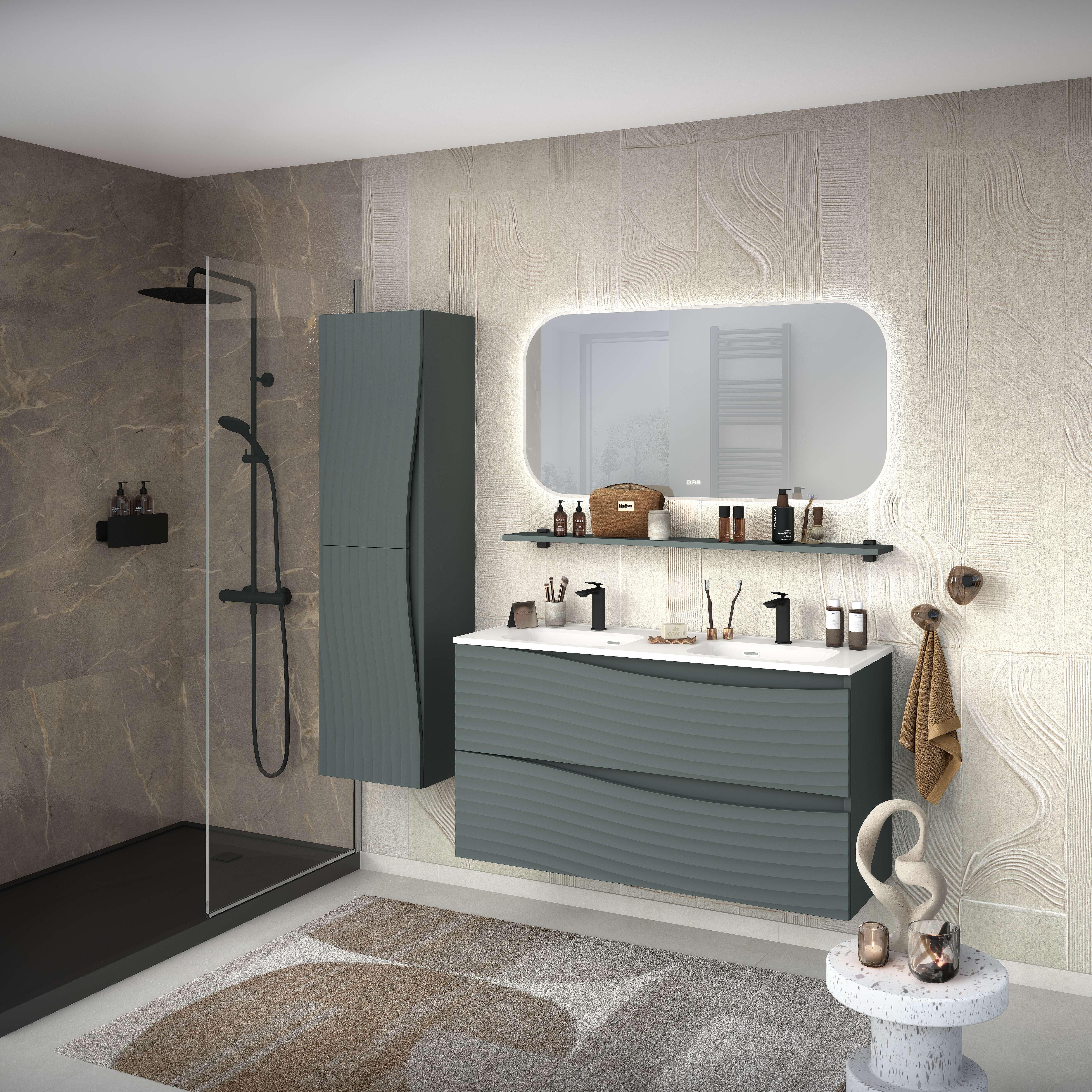 Salle de bains + Meuble salles de bains Delpha Delphy Ecume vert basque mat