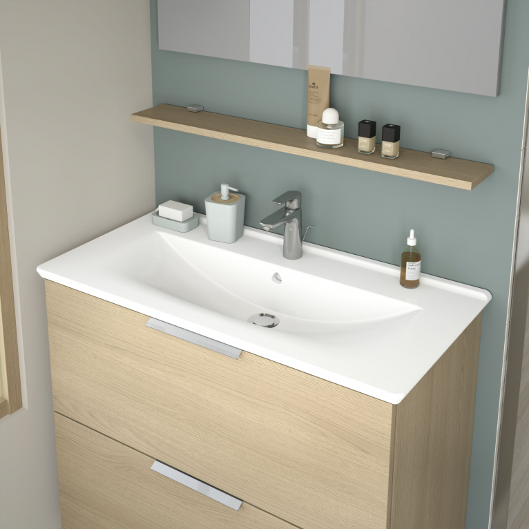 Vasque + Meuble bas sous vasque Delpha Graphic chêne doré