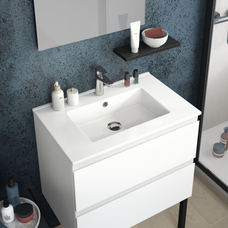 Plan vasque de Salle de bains Delpha Graphic blanc mat 
