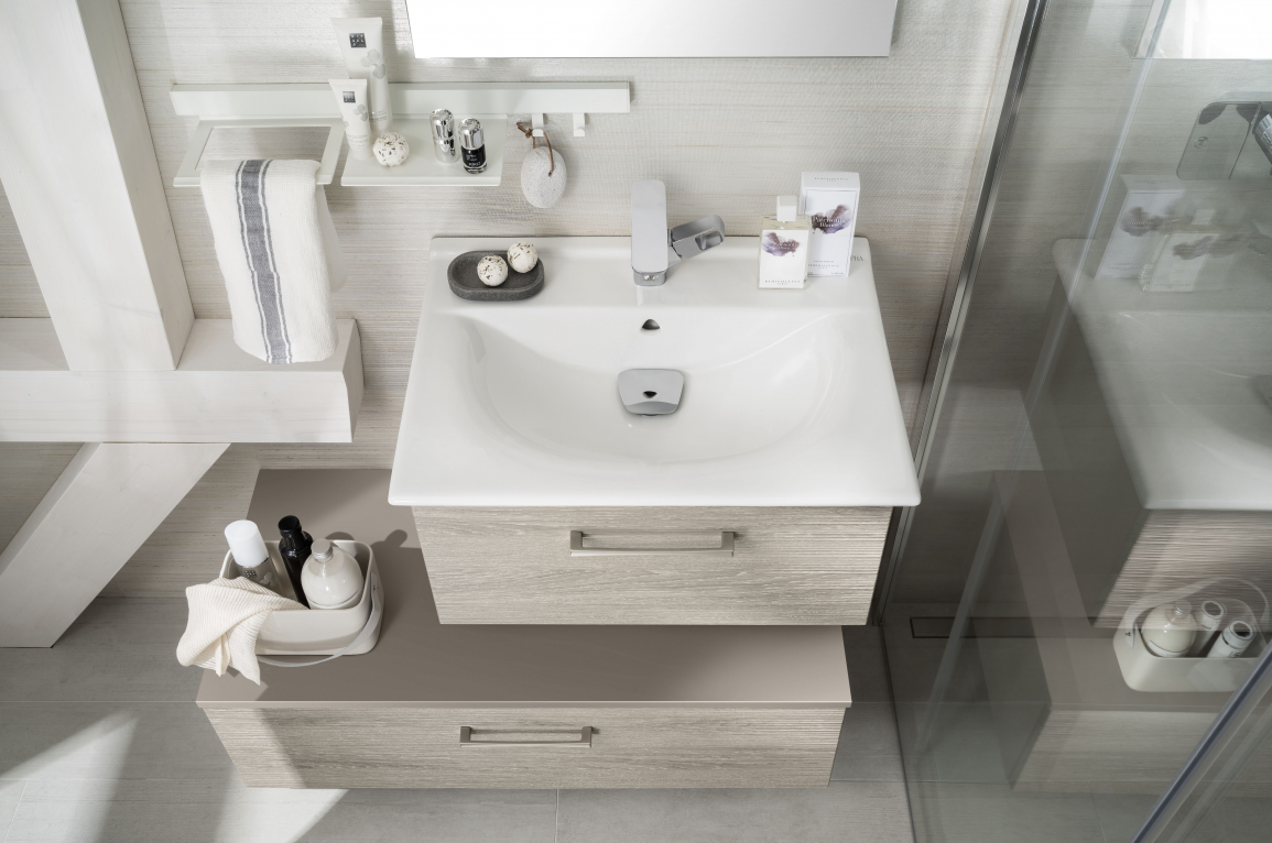 Plan vasque céramique de  Salle de bain Delpha Onde Epicéa Gris