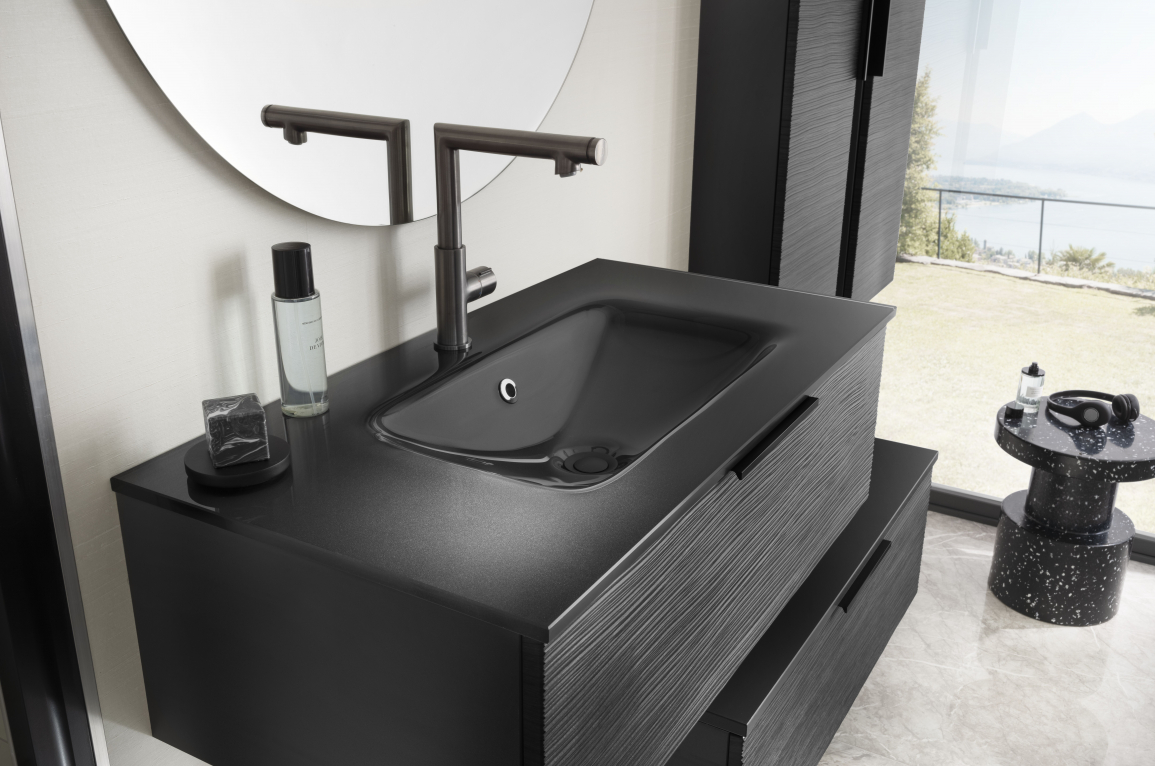 Plan vasque verre salle de bains Delpha Only chêne gris